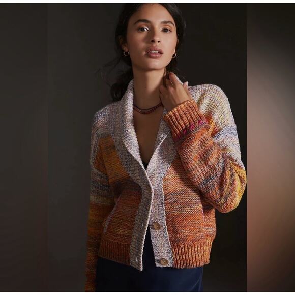Anthropologie Pilcro Ombré Flower Sunset Cardigan Sweater Size Medium - Picture 1 of 13